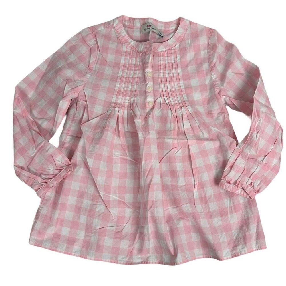 Vineyard Vines Girls Lookout Gingham Popover size 7/8 Pink White